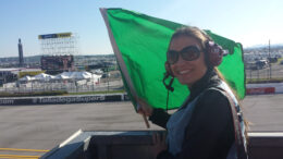 Rachel Speir waving the green flag at Talladega